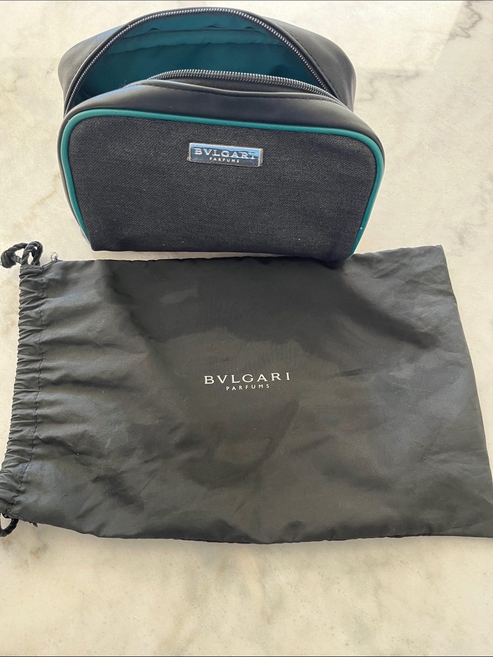 Bulgari Black Toiletry Bag with Teal Piping